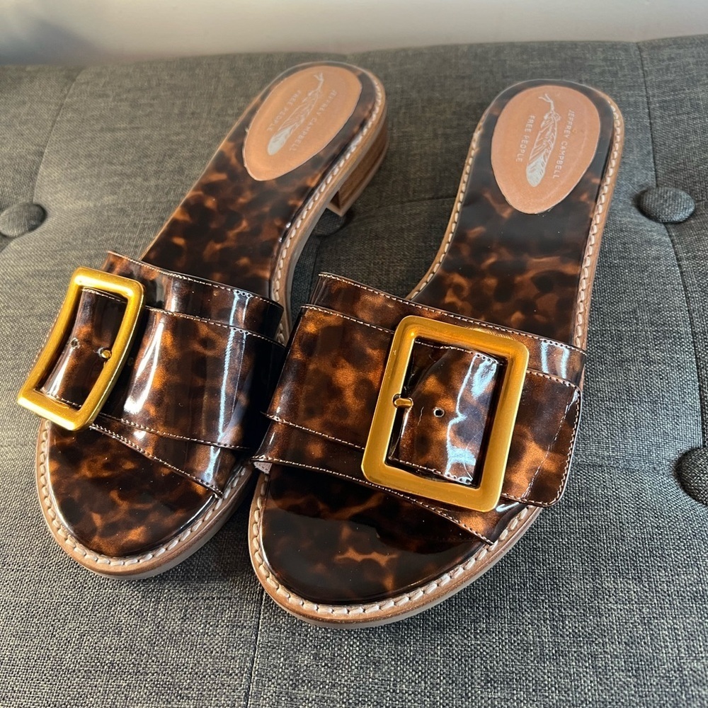 Jeffrey Campbell Free People Tortoise Brown Sandals with Gold Buckle